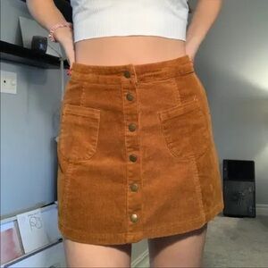 Brandy Melville Rust Brown Corduroy Button Skirt